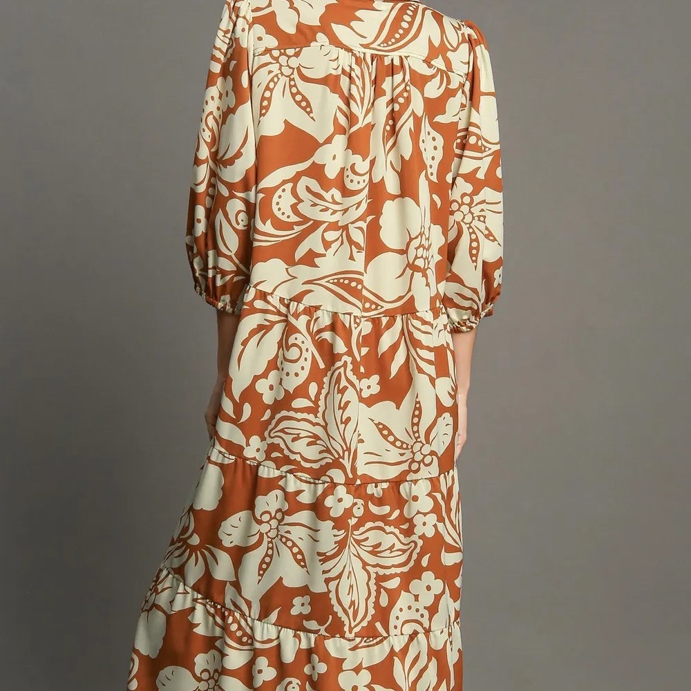 NWOT Umgee Rust and Cream Floral Midi Dress - Picture 3 of 9